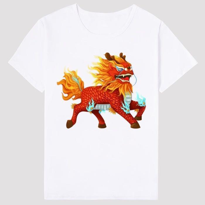 (COD) Gaya Cina Binatang Mitos Qinglong Harimau Putih Suzaku Xuanwu Kaos Pria dan Wanita Lengan Pend