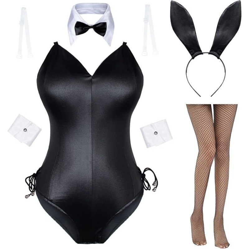 Womens Bunny Costume Girl Suit Senpai Cosplay Anime Role Costume One Piece Bodysuit Stockings Set