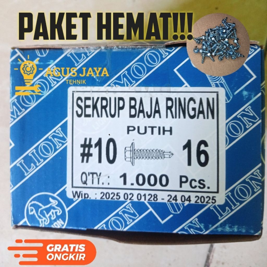 Ready New PAKET HEMAT ORIGINAL SKRUP BAJA RINGAN 10X16 MERK LION 1DUS /SKRUP ROFFING KECIL PUTIH TAJ