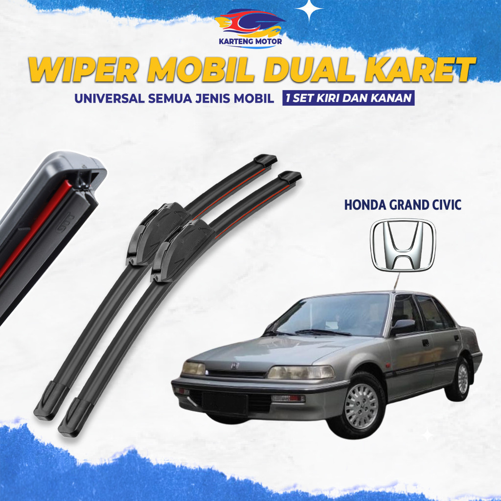 Wiper Blade Honda Grand Civic Double Karet Pembersih Kaca Depan Mobil 1 Set Kiri dan Kanan