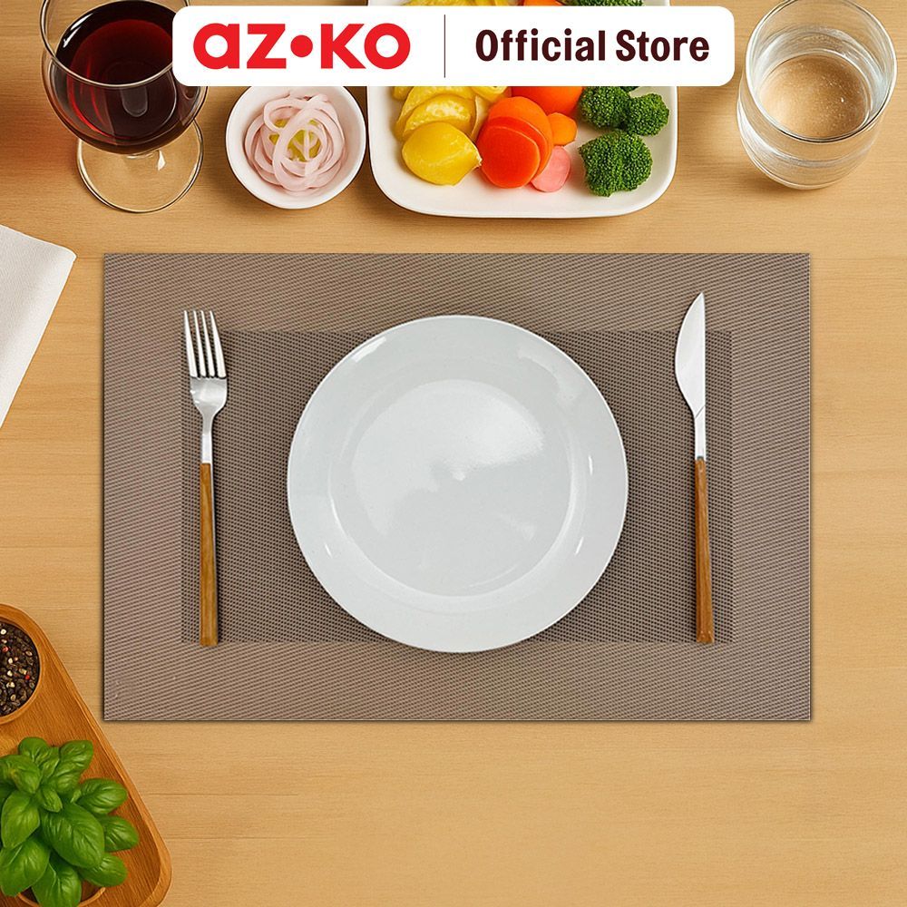 AZKO Forhom 30X45 cm Set 4 Pcs Tatakan Piring Pvc - Cokelat Tua Plate Mat Alas Piring Gelas Meja Mak