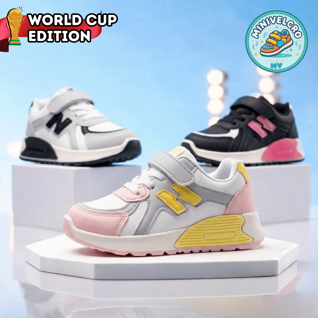 ALIBRIO.STR MINIVELCRO Sepatu Sneakers Olahraga Anak Laki & Perempuan TK SD Abu Pink Hitam Running Y
