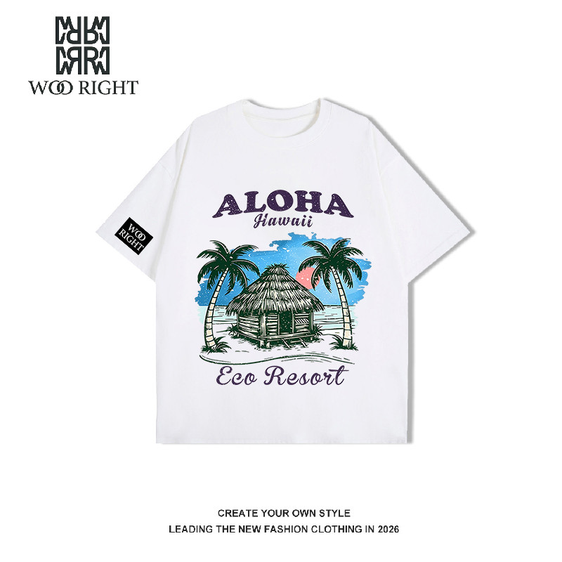 [COD]WOO RIGHT|kaos pria distro original 100%|kaos pria|dengan print grafis Gubuk Pulau Hawaii|Kaos 