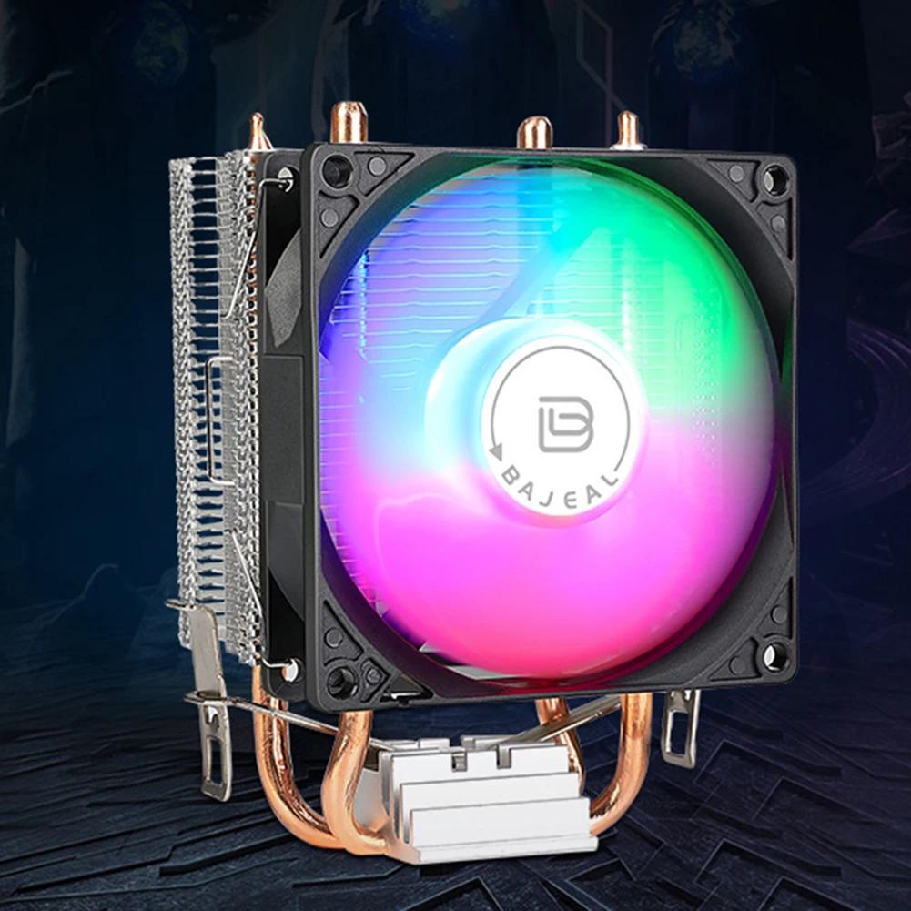 CPU Cooler with 2 Heat Pipes Quiet Rainbow RGB Cooling Fan 3PIN Silent RGB Fan for Intel LGA775 1150