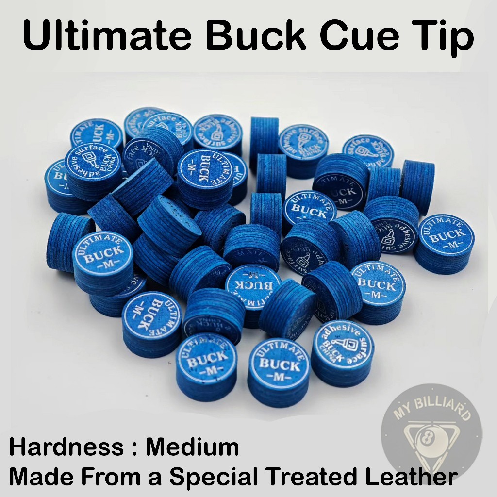 Cue Tip Ultimate Buck Cue Tip 9 Layers 14mm M Premium Layer Skin - Tip Stick Billiard Biru