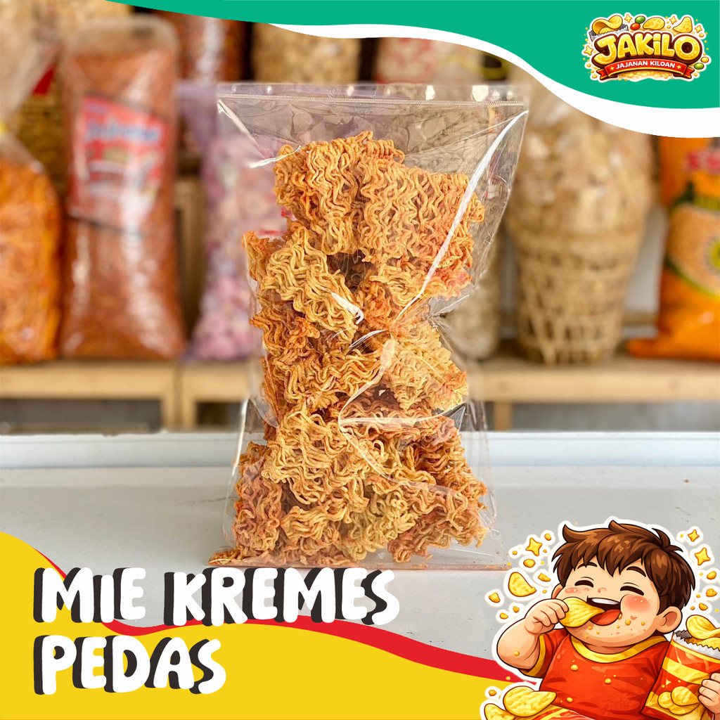 Mie Kremes Pedas Kiloan 1kg 500gr Mie Kering Kriuk Bumbu Pedas - JAKILO Jajanan Kiloan