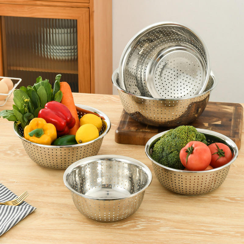 Baskom Saringan Stainless Sayur Buah Baskom Bolong Baskom Lubang