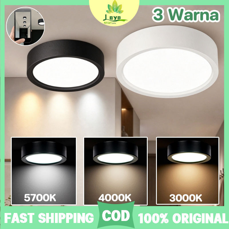 Lampu Downlight 3 Warna  Lampu Downlight LED Panel  Round  Lampu Plafon Tempel  5/10/15W  Bahan Alum