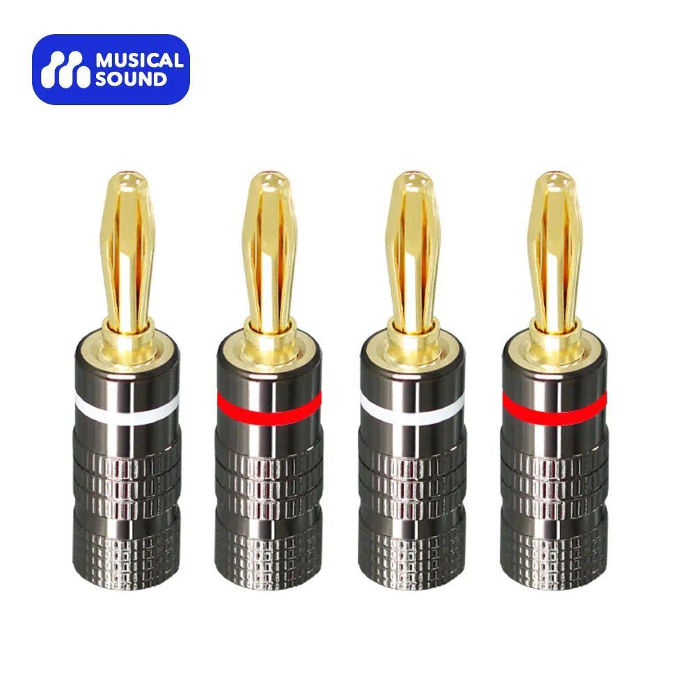 4PCS Konektor Speaker DIY Tipe Banana 4MM Berlapis Emas Tembaga OFC GD Hifi Amp Adaptor Terminal Kon