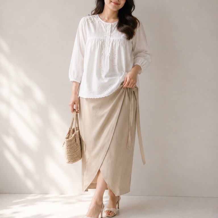 Sora Soft Lady Blouse Katun Bolong Putih Wanita