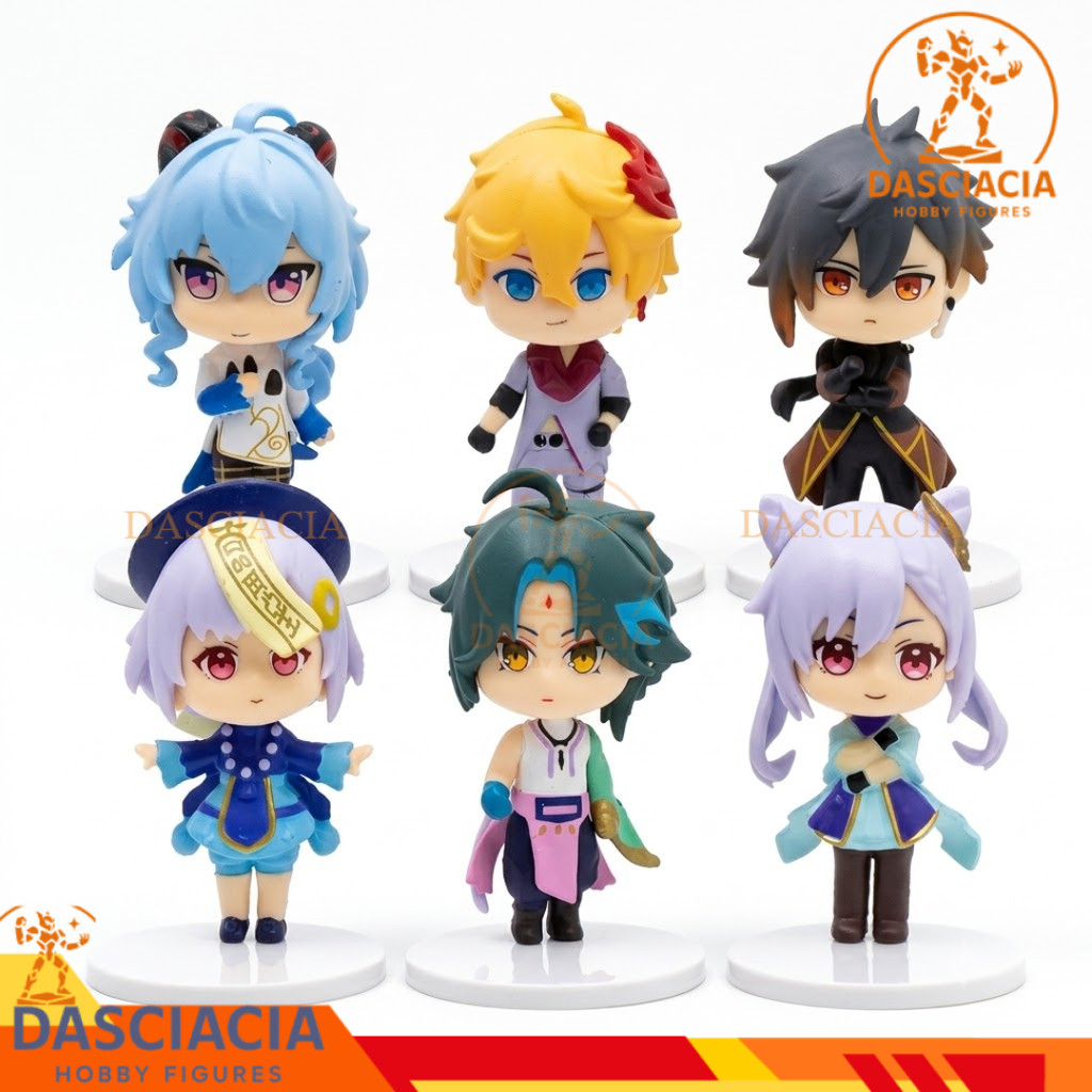 Mini Figure Genshin Impact Ganyu Zhongli Xiao Keqing Qiqi Childe Koleksi Pajangan Set 6pcs
