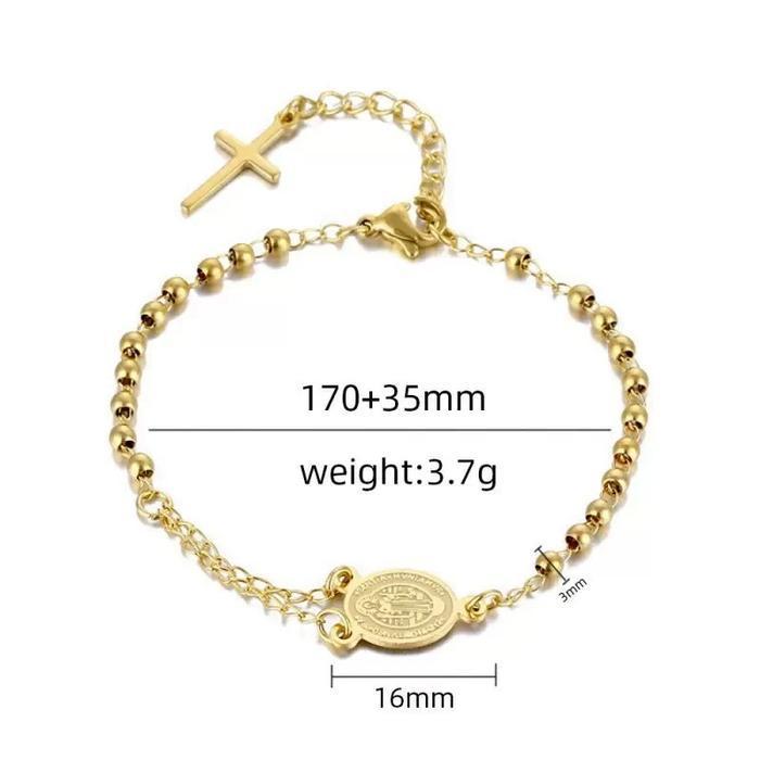 Set Kalung Dan Gelang Salib Rosario Titanium Lapis Emas Asli Gaya Korea Terbaru Kekinian Anti Karat 