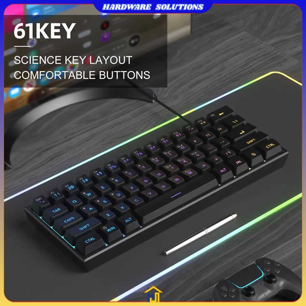 Keyboard Gaming RGB Mechanical Red Switch Wired 61 Keys - MK-61