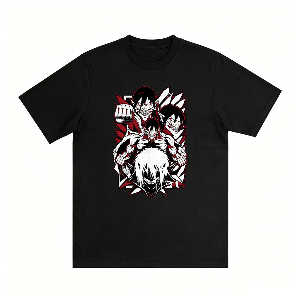 Kaos Distro Oversize Unisex Desain Eren Titan Attack On Titan Ornamen Lambang Sayap Kebebasan Gaya G