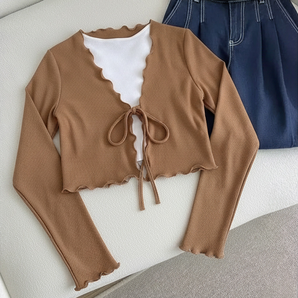 Outer Wanita Cardigan Crop Top Ruffle Modern