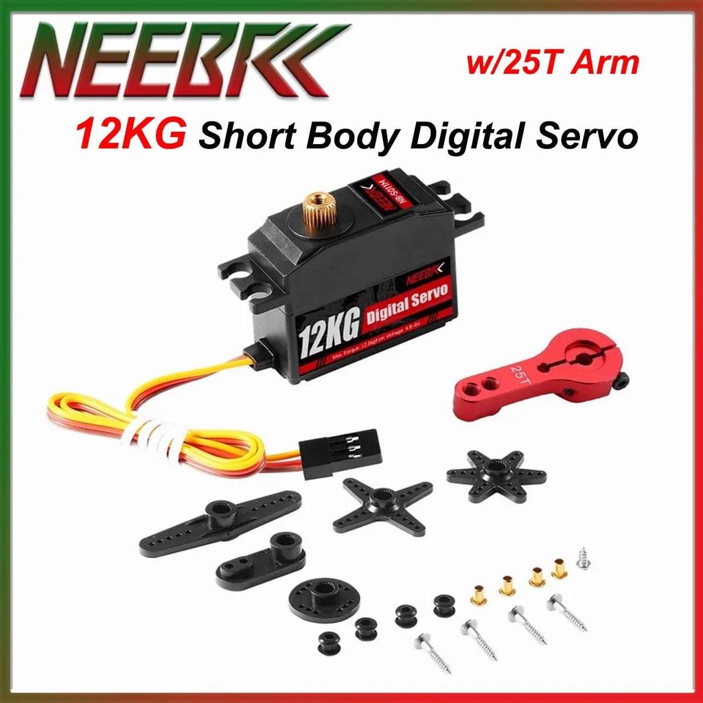 NEEBRC 12KG Metal Gear Short Body gital Servo High Torque W/25T Arm for 1/12 RC Car Wltoys 12428 MN8