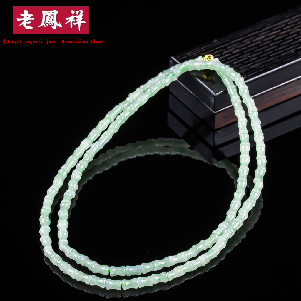 [Dengan Sertifikat] Kalung bambu jadeite alami, bagian bawah hijau naik, kalung tulang selangka gaya