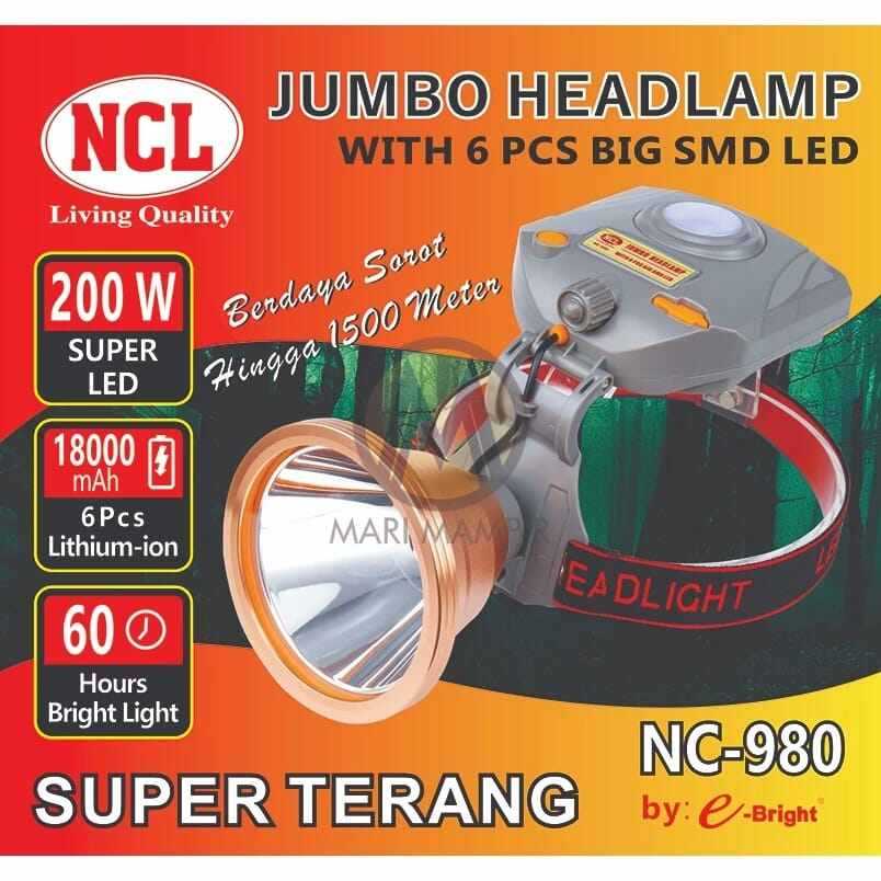 GAJIAN SALE senter kepala jumbo ncl 200 watt ncl 980 super terang cahaya putih dan kuning