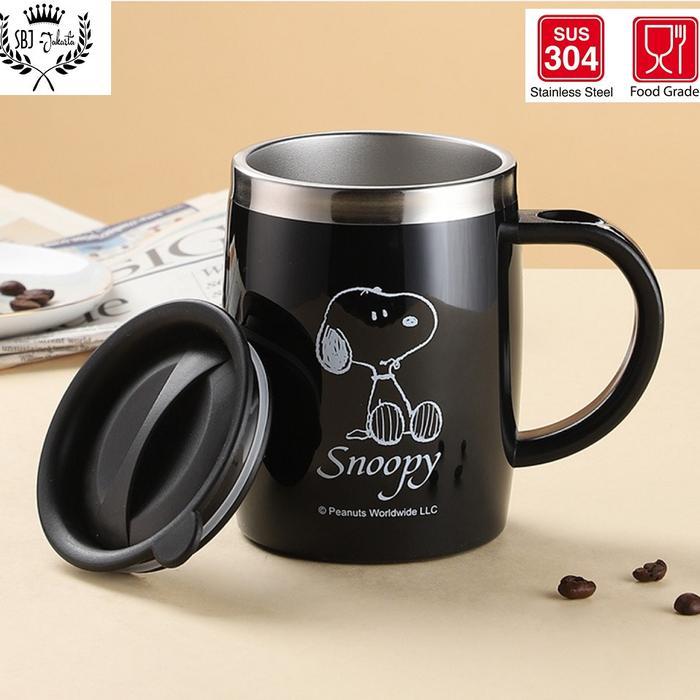 Cangkir Mug Stainless steel 304 SUS Vacuum insulated mug Snoopy Original - Hitam