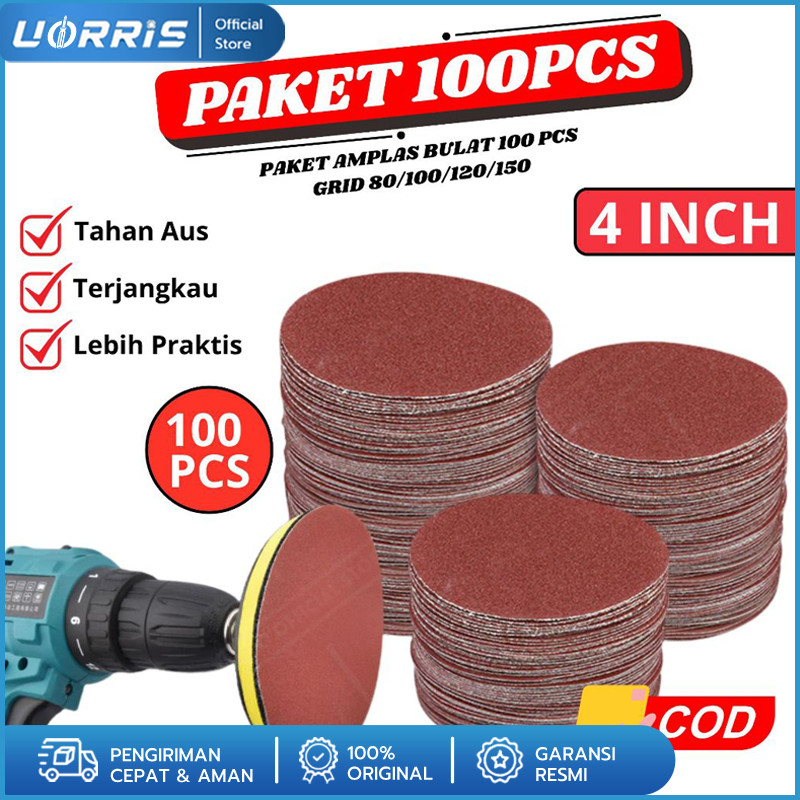 Paket Hemat 100 PCS Amplas Bulat Tempel Velcro 4inch Grit 80 120 180 240 1 Box Isi 100 Lembar