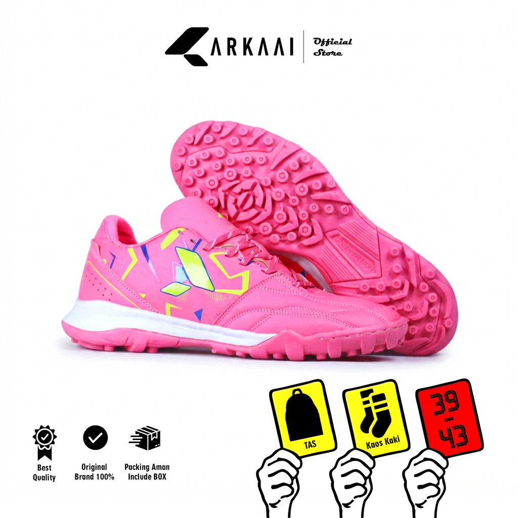 ARKAAI - Sepatu Futsal Mini Soccer Arkaai FLUXION Pink Hijau Sol Gerigi Karet Mentah Anti Selip