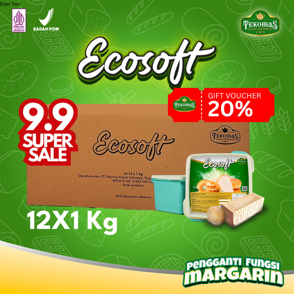 TEKOMAS - 1 Dus Isi 12 Ecosoft PLUS 1 Kg Pengganti Margarine 100% Bahan Kue Bolu Roti