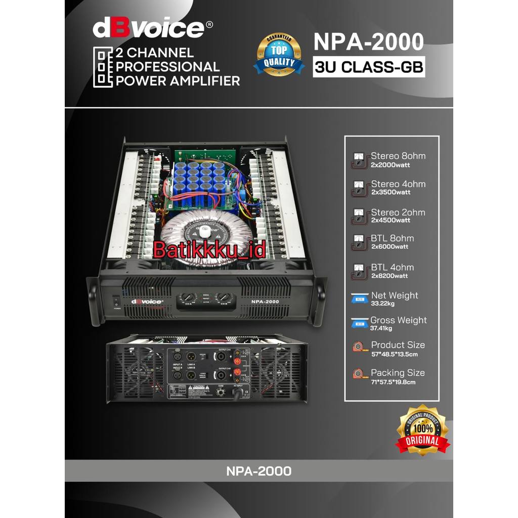 [ORIGINAL] Power dBvoice NPA 2000 NPA2000 Original 2 x 2000 Watt 2Ch Class GB
