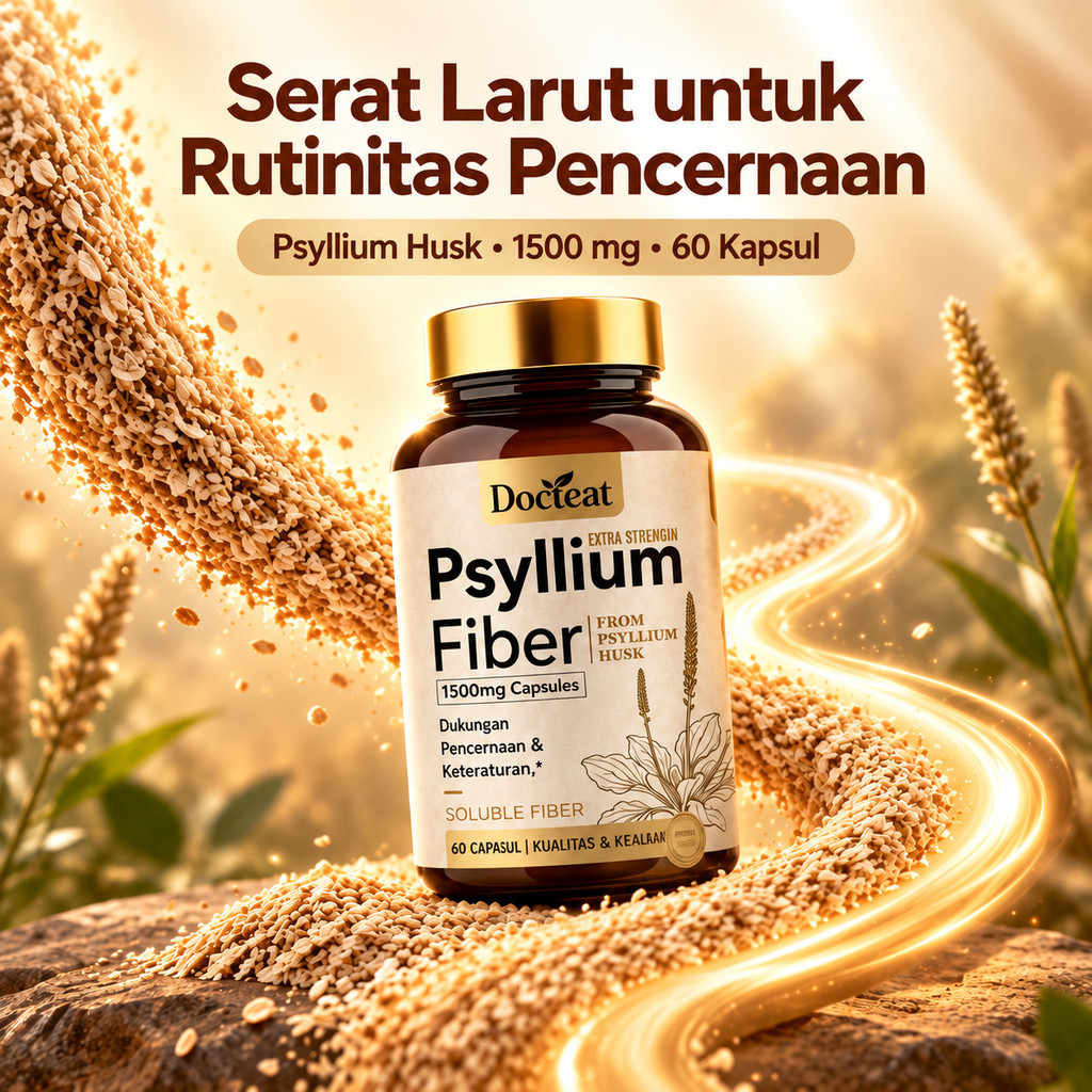 Psyllium Fiber Psyllium Husk 1500 mg Suplemen Serat Larut 60 Kapsul Docteat