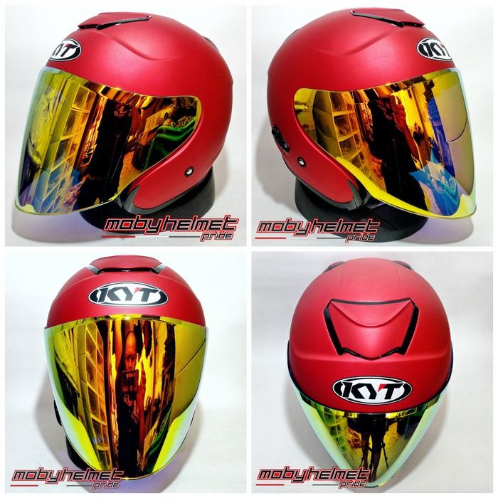 TK Helm KYT Kyoto - Visor Open Venom - Merah Doff, Visor Silver
