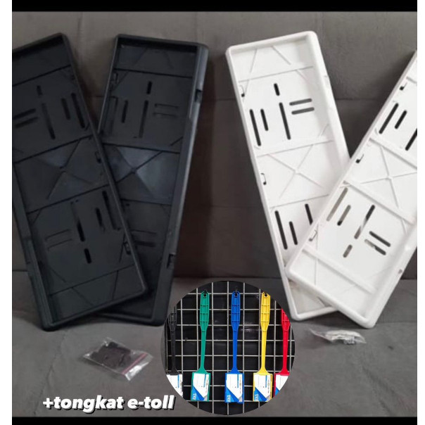 Tatakan Plat Mobil Universal Hitam Putih FREE TONGKAT E-TOLL