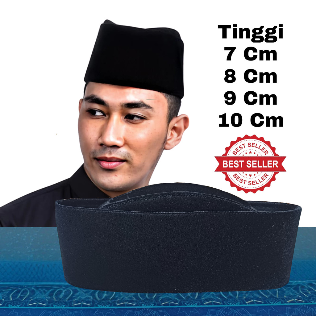 Kopiah susun hitam Peci Susun Hitam songkok susun Tinggi 7 cm,8 cm,9 cm,10 cm