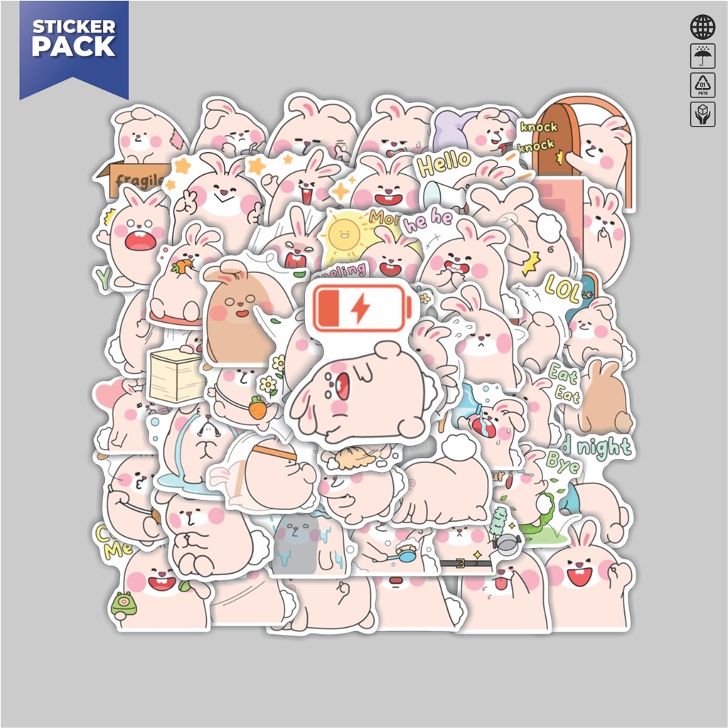 

[100PCS]Stiker Pack Stiker Chonky Rabbit Aesthetic Vinyl Anti Air Dekorasi Sticker Laptop Buku Journal Koper Helm Casing HP Gitar Helm Skateboard