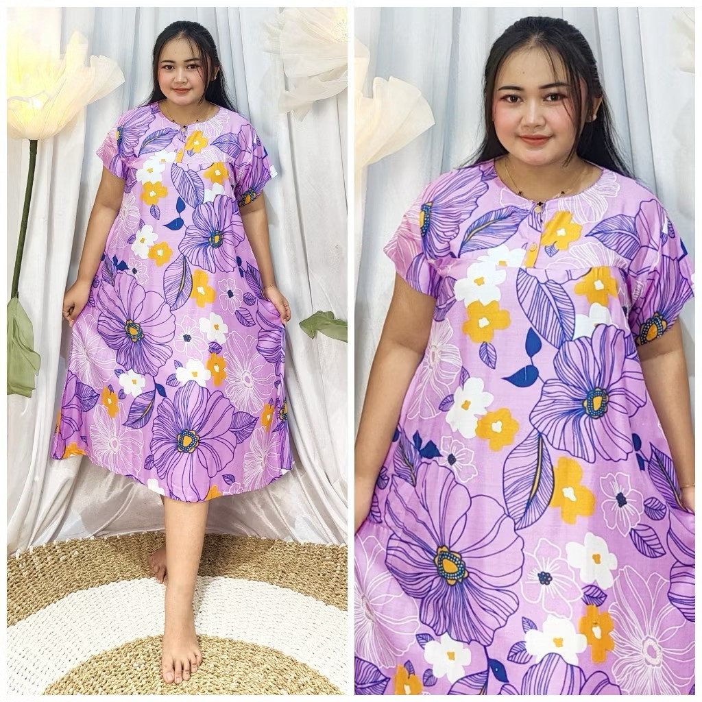 Daster Jumbo Wanita Ld 120 Long Dress Payung Motif Bunga Kekinian