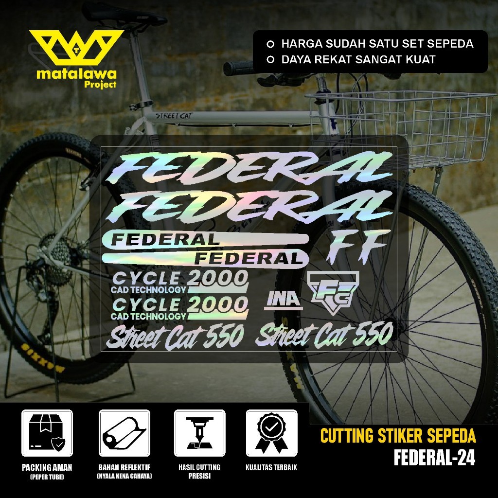 Sticker FEDERAL 24 Pussy Cat Stiker Sepeda Cutting Pussycat MG 30 MTB BIKE 550 SX Kuat