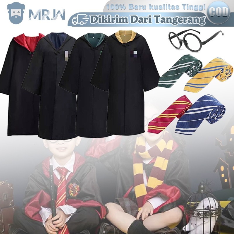 3pcs/Set Kostum Jubah Seragam Sekolah Halloween Necktie Cosplay Jubah Anak Robe Anak Untuk Halloween
