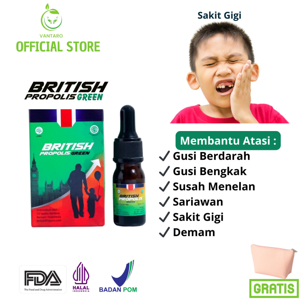 British Propolis Green For Kids Herbal Sakit Gigi Anak Berlubang Pembengkakan Gusi Berdarah
