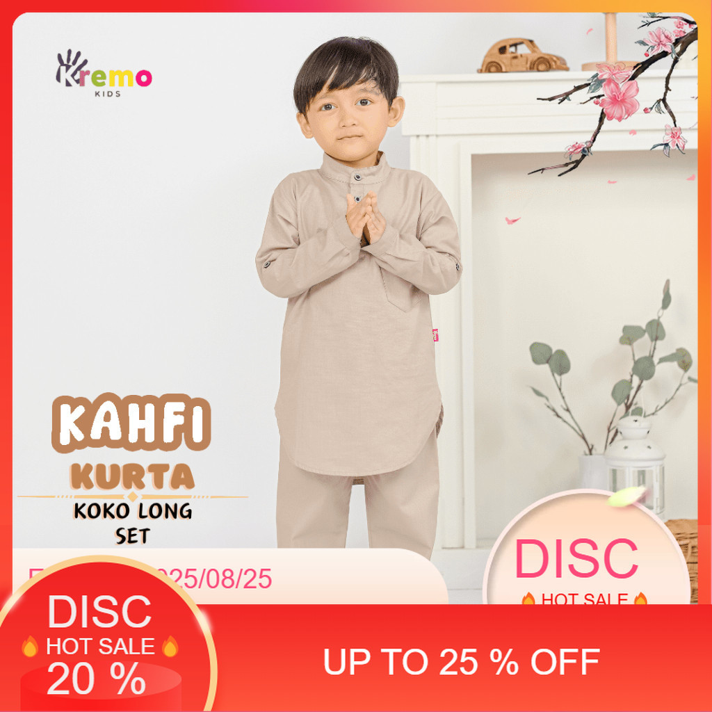 Kremo Kids - Baju Koko Kurta Panjang Anak Laki Laki Kahfi Series 1 - 12 Tahun (Cream)