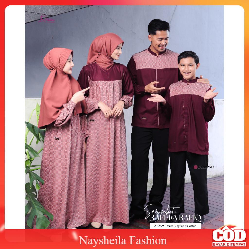 Sarimbit Keluarga  Lebaran 2026 Premium Abika Hijab Terbaru Kekinian Rafela Rafiq  Dark Rose Gamis K