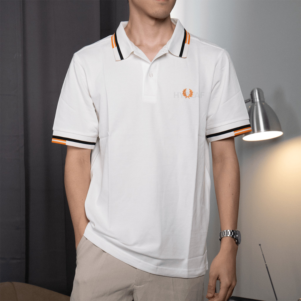 FRED PERRY White Polo T-Shirt - Orange Logo