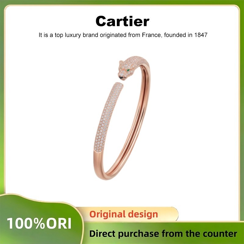 Genuine Cartier diamond Cartier Fine Edition Half Diamond Leopard Print bracelet Panthere Rose gold 