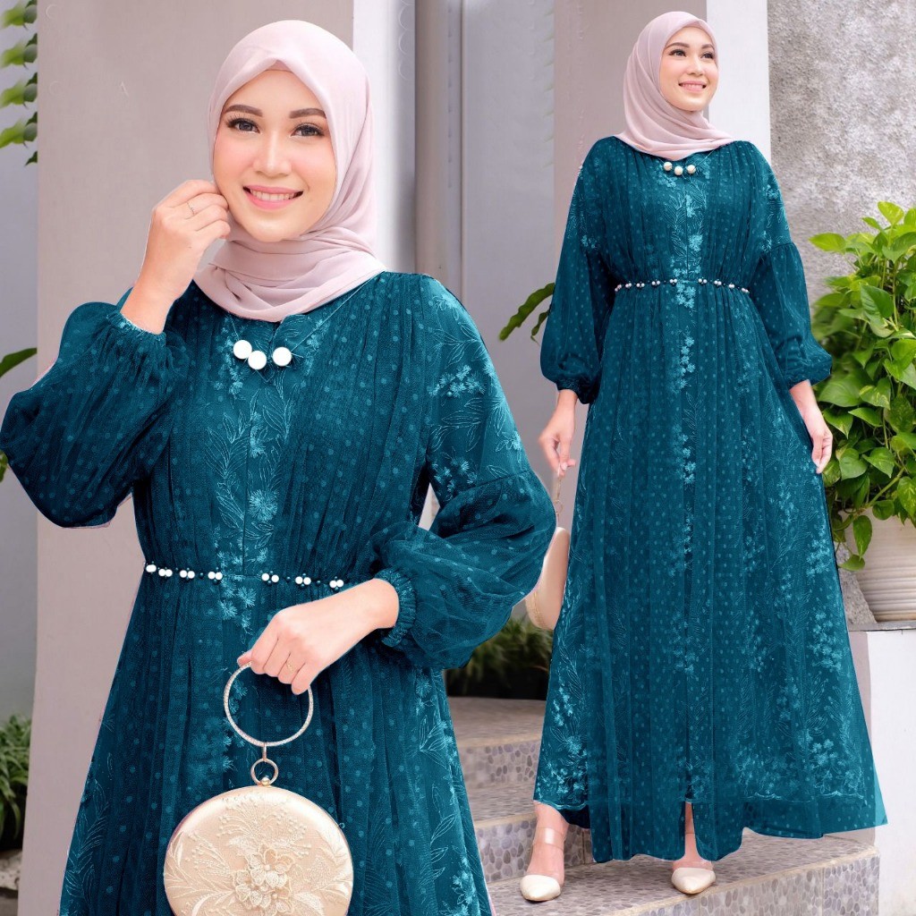 [Padu Dress] Gamis Muslim Busui Sleting Depan Jumbo Warna Hijau Emerald – Abaya Turki Kekinian untuk