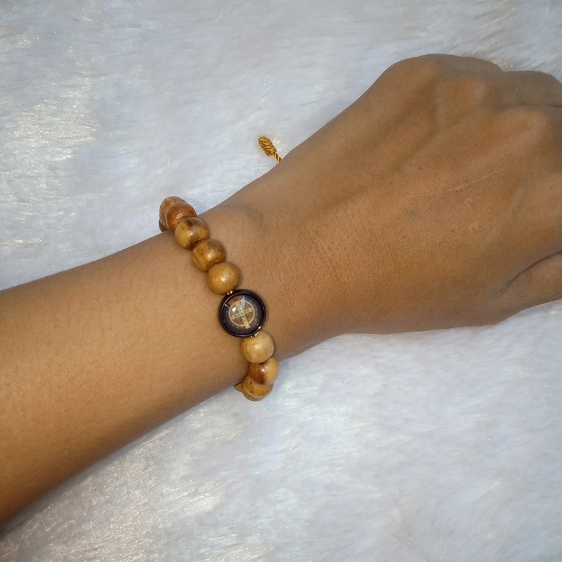 DIKSON  Gelang Rosario Kayu 77 Bapa Kami Tali Simpul Aksesoris Souvenir Rohani Katolik