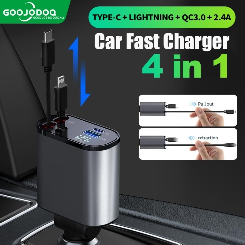 GOOJODOQ 4 IN 1 124W Car Charger Fast Charging Socket For iPhone Type C And USB 24V Truck PD QC3.0