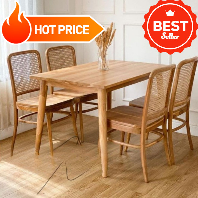 Set Meja Kursi Makan Rotan Calvin | Furniture Boho Minimalis | Rotan Asli Jepara Handmade