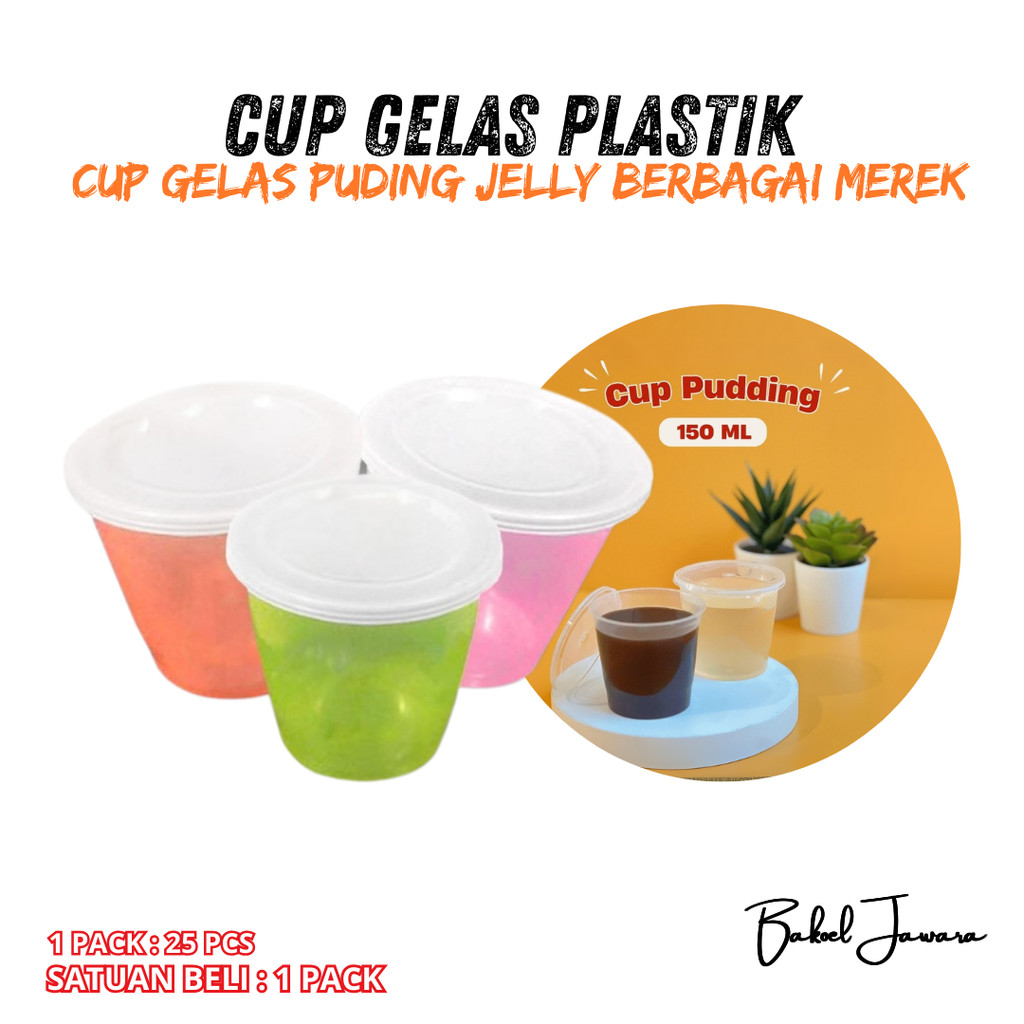 ( 1 PACK 25 PCS ) CUP PUDING JELLY CAKE WARNA MERPATI 150 ML UNTUK PARTY