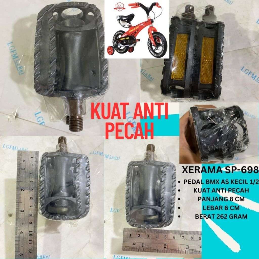 XERAMA Pedal Sepeda As kecil Bmx Sepeda Bocil Anak Laki 12 16 18 Inch Hitam Plastik Kuat CENTRUM JUA