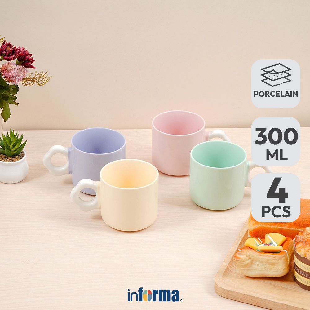 Informa Appetite Freesia Mug Porcelain 300 ml Set 4 Pcs - Mix Gelas Minum Tea Cangkir Kopi Wadah Min