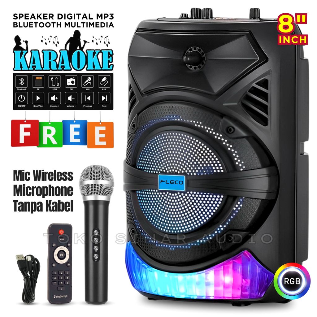 {CID} Speaker Bluetooth 8 inch FLECO F-820B Bonus Mic Wireless [Bluetooth/Karaoke/Remot/USB/TF/FM/AU