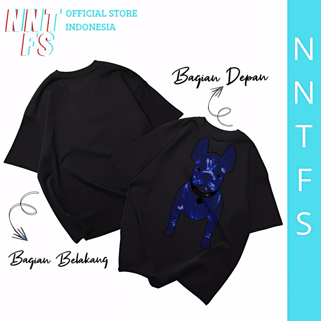 Kaos Pria NNTFS Semi Katun 24's Atasan Baju Cowo - Dog Series Biru LifeWork Hitam Navy Merah Putih