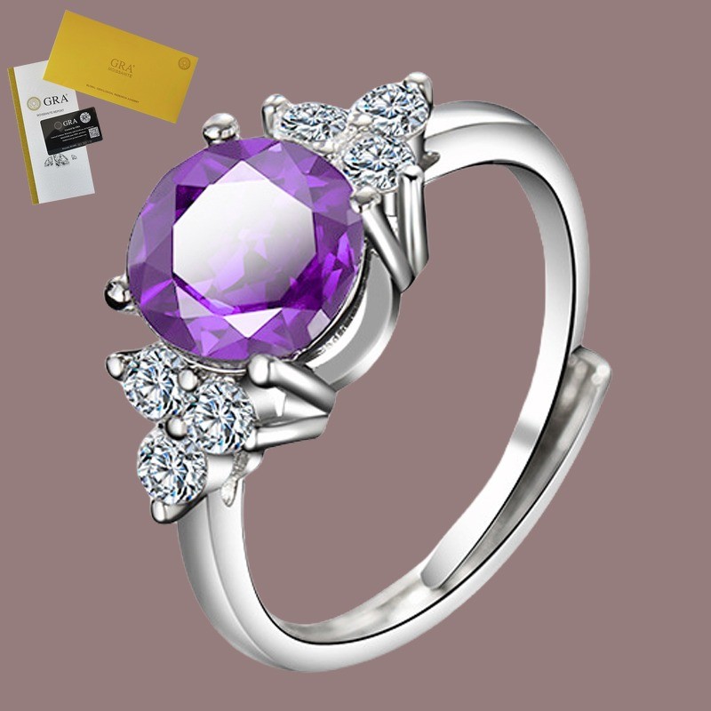 Termasuk Sertifikat GRA Cincin Emas Platinum PT950 Dengan Berlian Bulat Moissanite Ungu 2 Karat